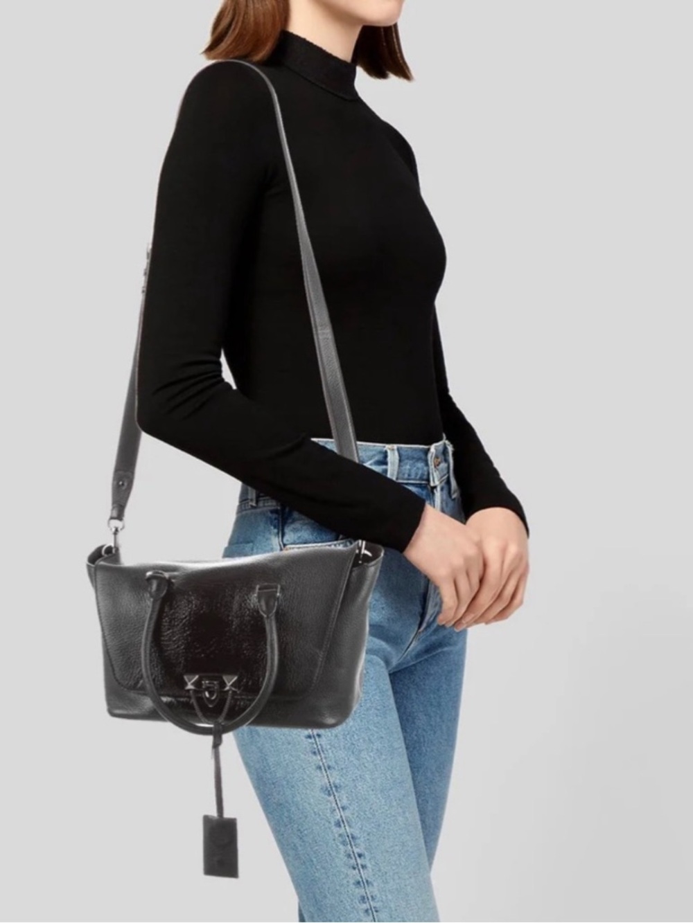 Valentino Black Calfskin & Patent Ombré. Demilune Double Handle Satchel $3,200